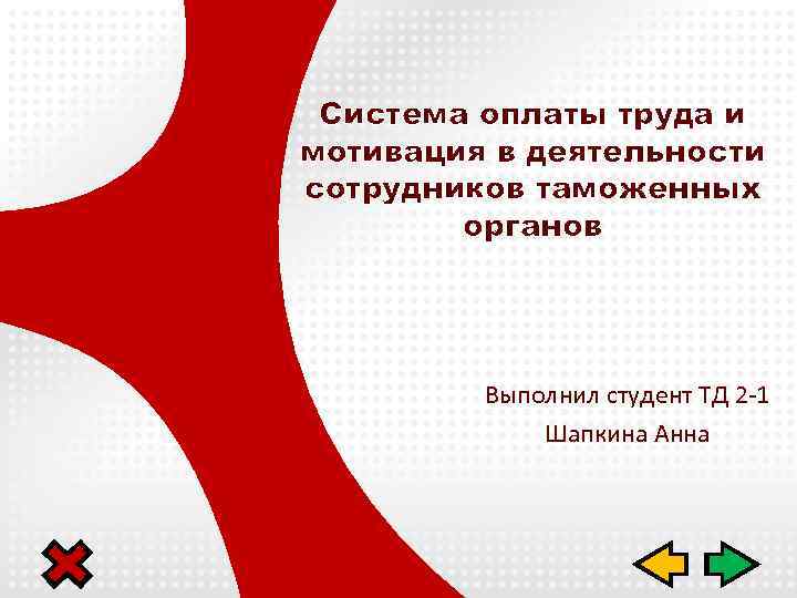 Система оплаты труда и мотивация в деятельности сотрудников таможенных органов Выполнил студент ТД 2