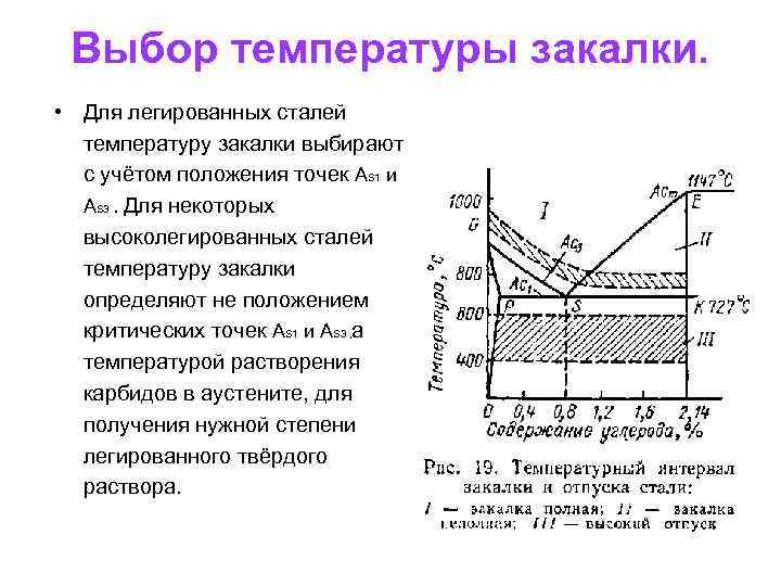 Выбор температуры закалки. • Для легированных сталей температуру закалки выбирают с учётом положения точек