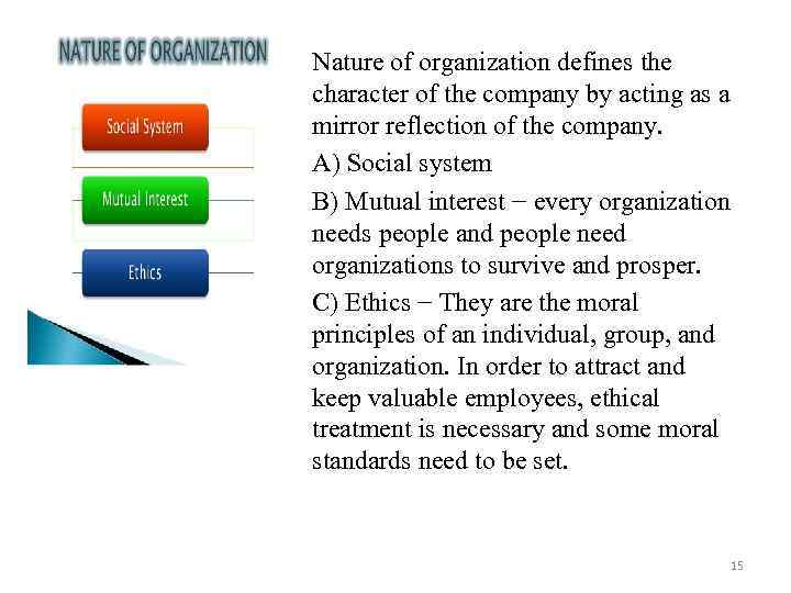 Nature of organization defines the character of the company by acting as a mirror