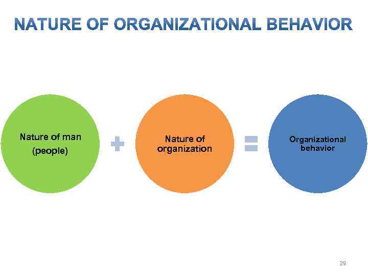 Nature of man (people) Nature of organization Organizational behavior 29 