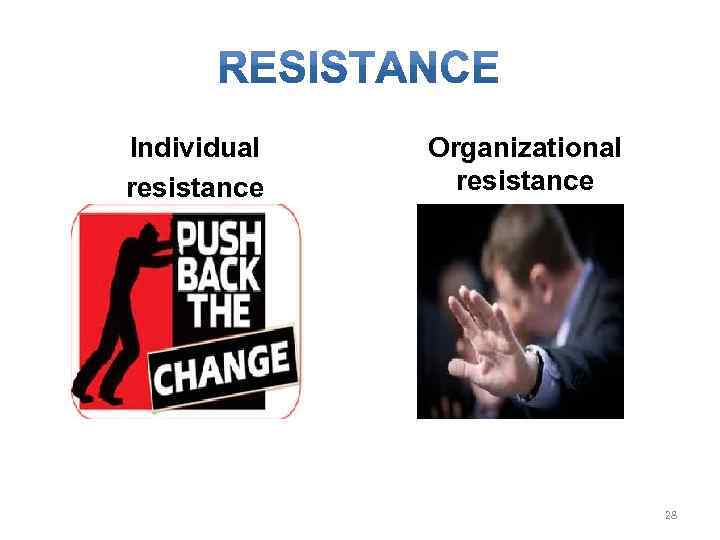 Individual resistance Organizational resistance 28 