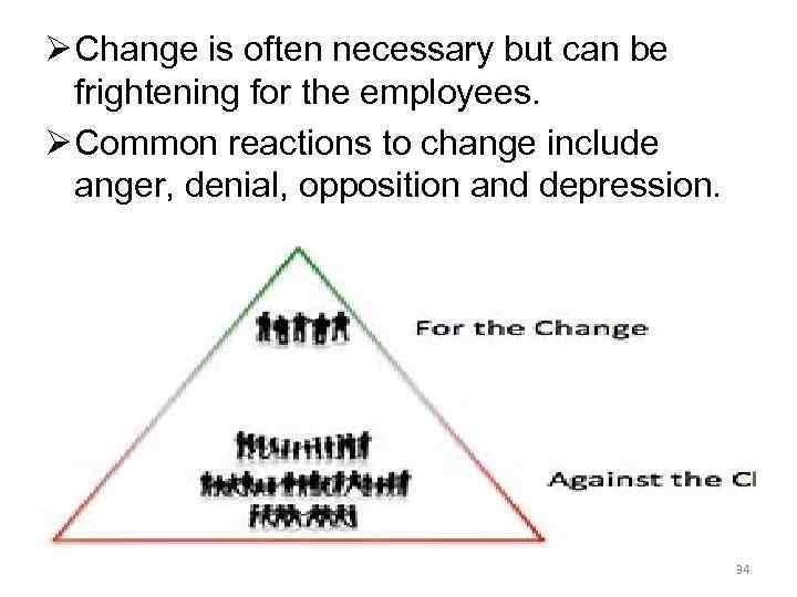 Ø Change is often necessary but can be frightening for the employees. Ø Common