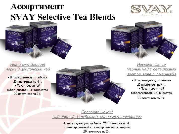 Ассортимент SVAY Selective Tea Blends Highgrown Bouquet Черный цейлонский чай • В пирамидках для