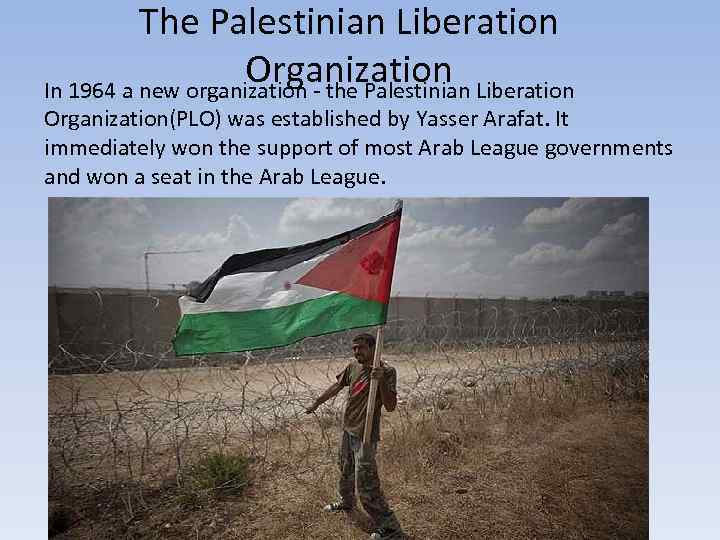 The Palestinian Liberation Organization Liberation In 1964 a new organization - the Palestinian Organization(PLO)