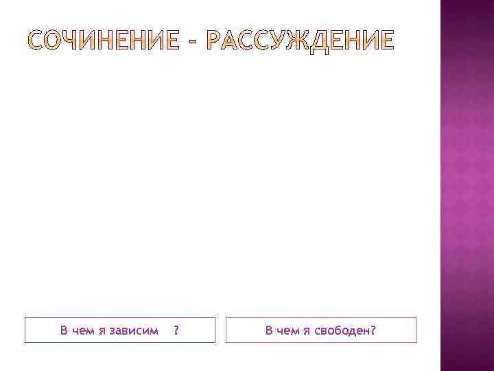 В чем я зависим ? В чем я свободен? 