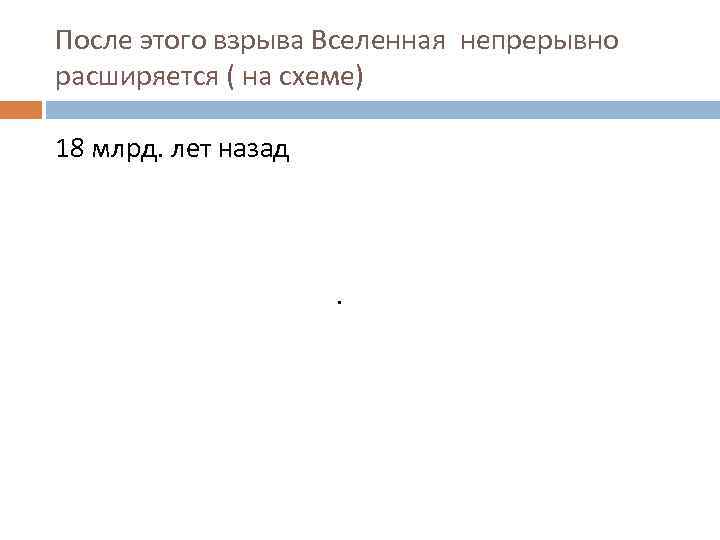 После этого взрыва Вселенная непрерывно расширяется ( на схеме) 18 млрд. лет назад .