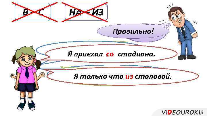 В–С НА – ИЗ Правильно! Ага!!! Аг… Я пошел в магазин. ушла в школу.