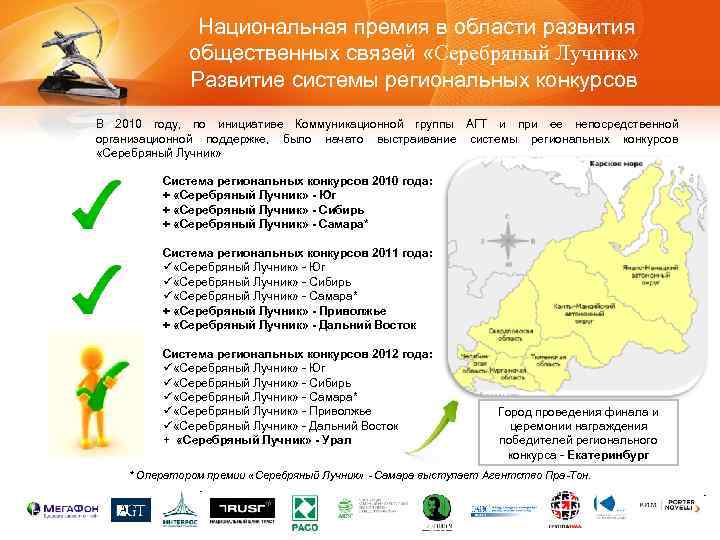  Национальная премия в области развития общественных связей «Серебряный Лучник» Развитие системы региональных конкурсов
