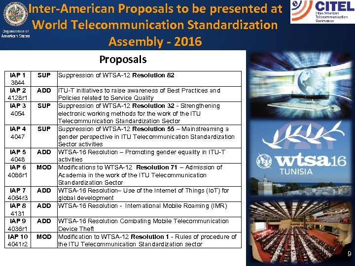 Inter-American Proposals to be presented at World Telecommunication Standardization Assembly - 2016 Proposals IAP