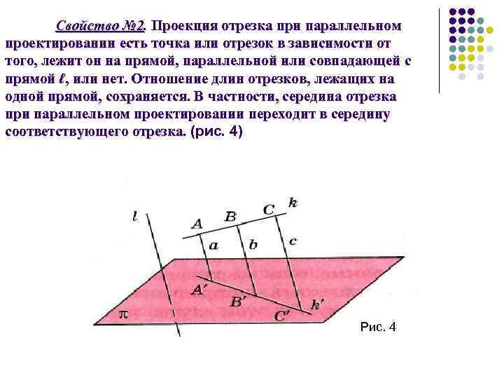 Свойство № 2. Проекция отрезка при параллельном проектировании есть точка или отрезок в зависимости