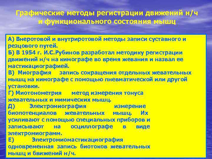 Графические методы регистрации движений н/ч и функционального состояния мышц A) Внеротовой и внутриротовой методы