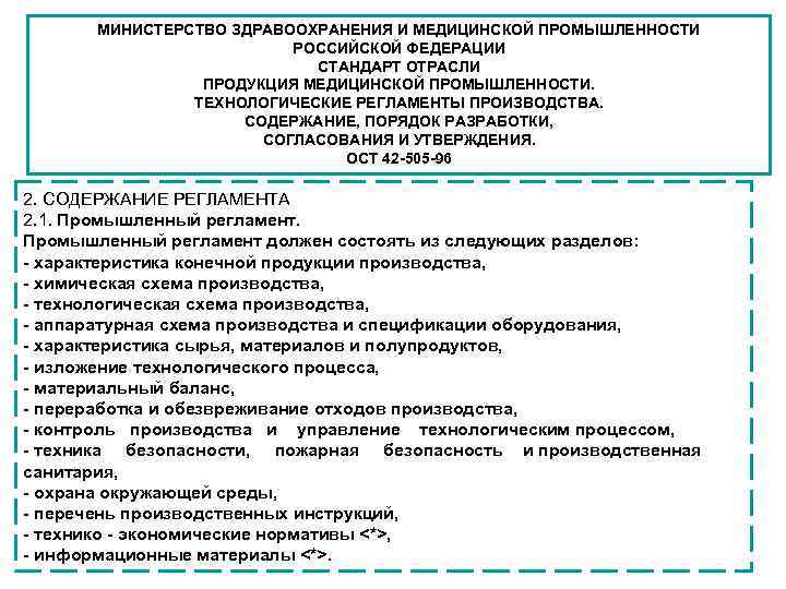 МИНИСТЕРСТВО ЗДРАВООХРАНЕНИЯ И МЕДИЦИНСКОЙ ПРОМЫШЛЕННОСТИ РОССИЙСКОЙ ФЕДЕРАЦИИ СТАНДАРТ ОТРАСЛИ ПРОДУКЦИЯ МЕДИЦИНСКОЙ ПРОМЫШЛЕННОСТИ. ТЕХНОЛОГИЧЕСКИЕ РЕГЛАМЕНТЫ