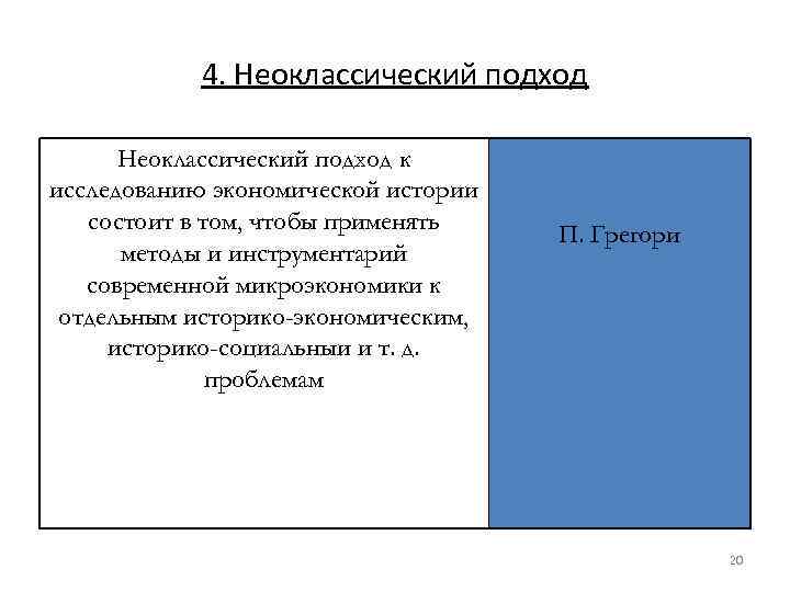 4. Неоклассический подход к исследованию экономической истории состоит в том, чтобы применять методы и