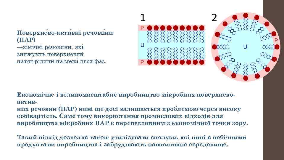 Поверхне во-акти вні речови ни (ПАР) —хімічні речовини, які знижують поверхневий натяг рідини на