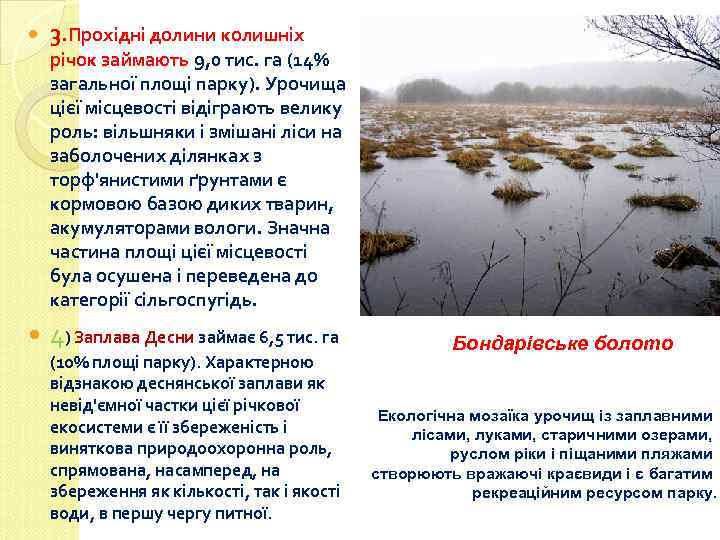  3. Прохідні долини колишніх річок займають 9, 0 тис. га (14% загальної площі