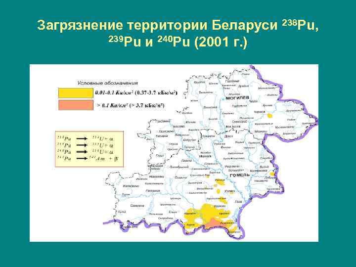 Загрязнение территории Беларуси 238 Pu, 239 Pu и 240 Pu (2001 г. ) 