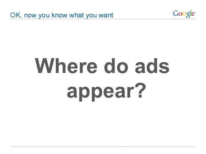 OK, now you know what you want Where do ads appear? 