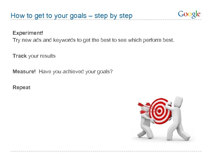 How to get to your goals – step by step Experiment! Try new ads