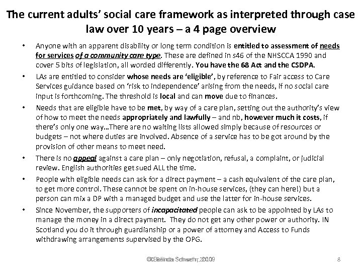 The current adults’ social care framework as interpreted through case law over 10 years