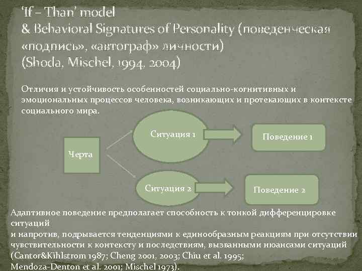 ‘If – Than’ model & Behavioral Signatures of Personality (поведенческая «подпись» , «автограф» личности)