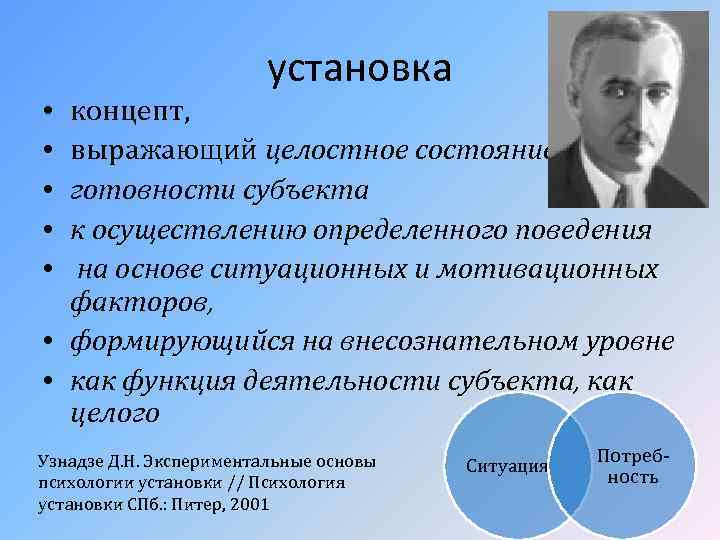 установка концепт, выражающий целостное состояние готовности субъекта к осуществлению определенного поведения на основе ситуационных