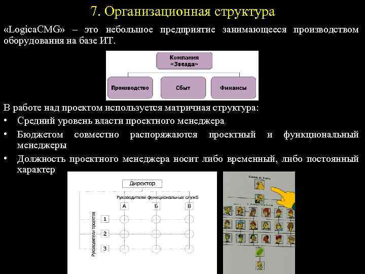 7. Организационная структура «Logica. CMG» – это небольшое предприятие занимающееся производством оборудования на базе