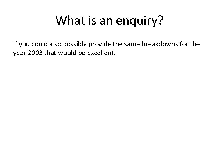 What is an enquiry? If you could also possibly provide the same breakdowns for