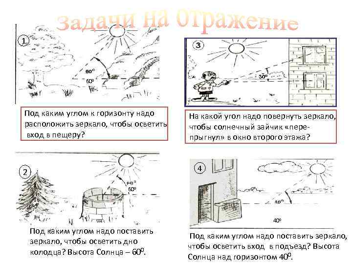 1 600 Под каким углом к горизонту надо расположить зеркало, чтобы осветить вход в