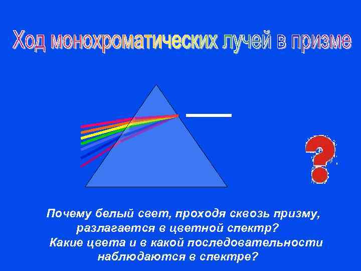 Нарисовать последовательность цветов в спектре света проходящего сквозь призму