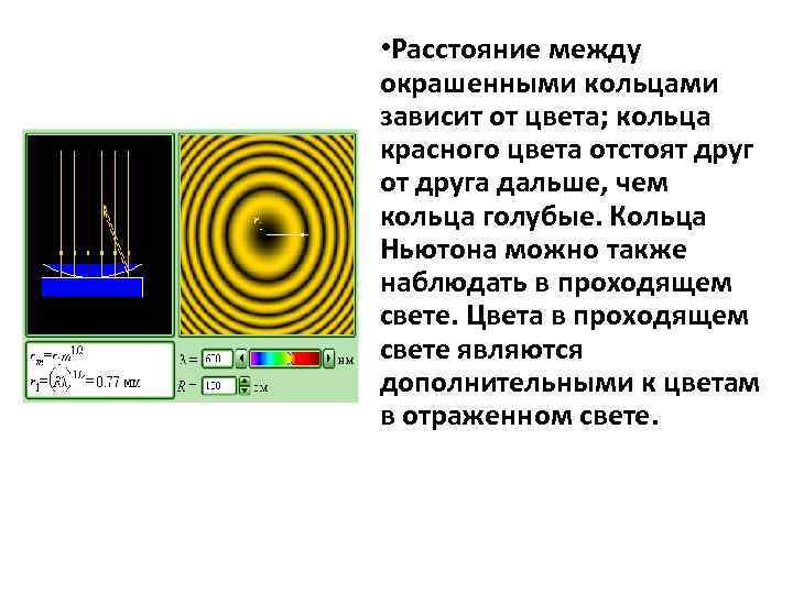  • Расстояние между окрашенными кольцами зависит от цвета; кольца красного цвета отстоят друг