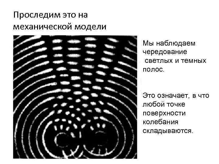 Проследим это на механической модели Мы наблюдаем чередование светлых и темных полос. Это означает,