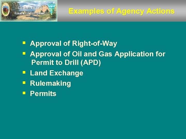Examples of Agency Actions § Approval of Right-of-Way § Approval of Oil and Gas