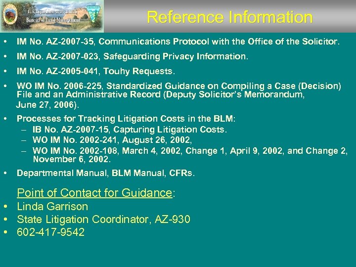Reference Information • IM No. AZ-2007 -35, Communications Protocol with the Office of the