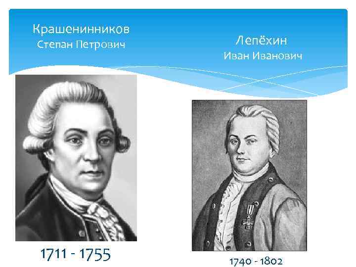 Крашенинников Степан Петрович 1711 - 1755 Лепёхин Иванович 1740 - 1802 