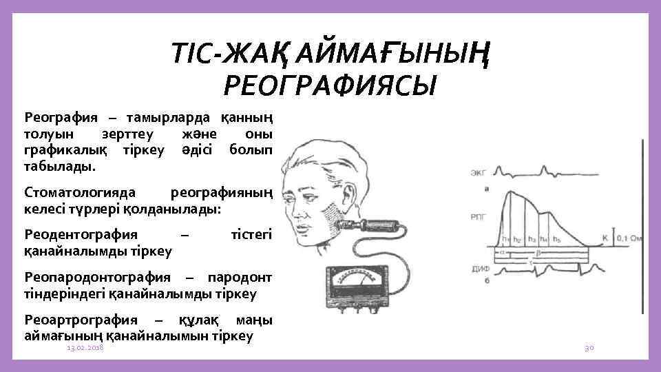 ТІС-ЖАҚ АЙМАҒЫНЫҢ РЕОГРАФИЯСЫ Реография – тамырларда қанның толуын зерттеу және оны графикалық тіркеу әдісі