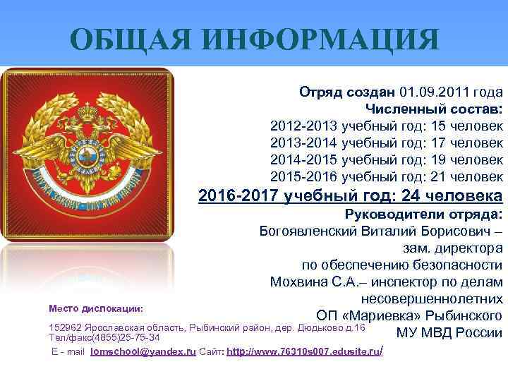 ОБЩАЯ ИНФОРМАЦИЯ Отряд создан 01. 09. 2011 года Численный состав: 2012 -2013 учебный год: