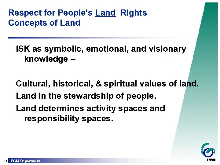 Respect for People’s Land Rights Concepts of Land ISK as symbolic, emotional, and visionary