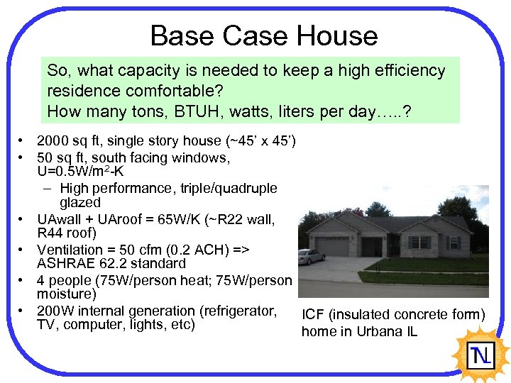 Base Case House So, what capacity is needed to keep a high efficiency residence