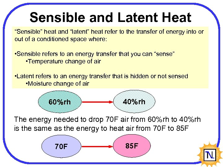 Sensible and Latent Heat “Sensible” heat and “latent” heat refer to the transfer of