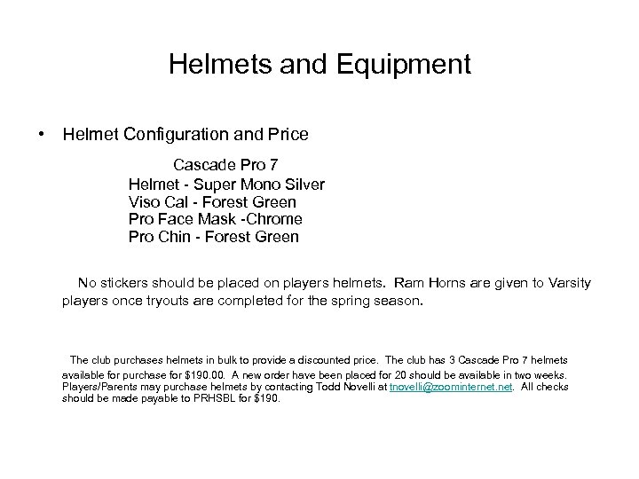 Helmets and Equipment • Helmet Configuration and Price Cascade Pro 7 Helmet - Super