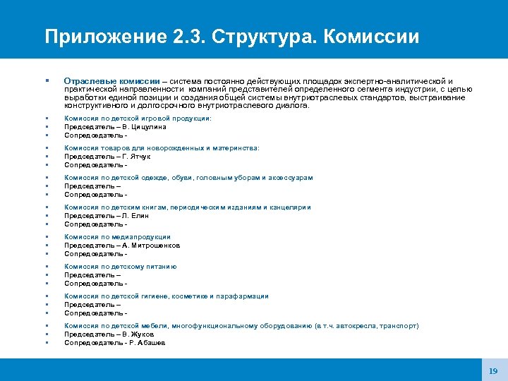Приложение 2. 3. Структура. Комиссии Отраслевые комиссии – система постоянно действующих площадок экспертно-аналитической и
