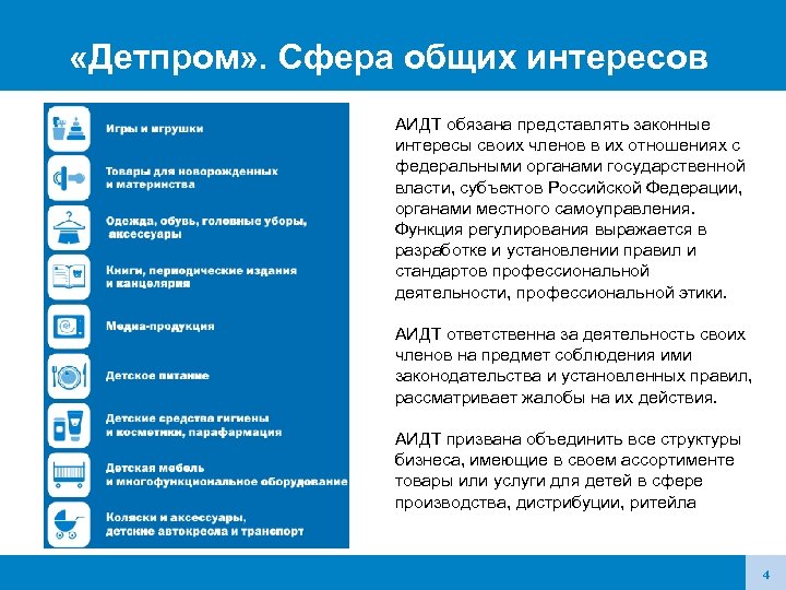  «Детпром» . Сфера общих интересов АИДТ обязана представлять законные интересы своих членов в