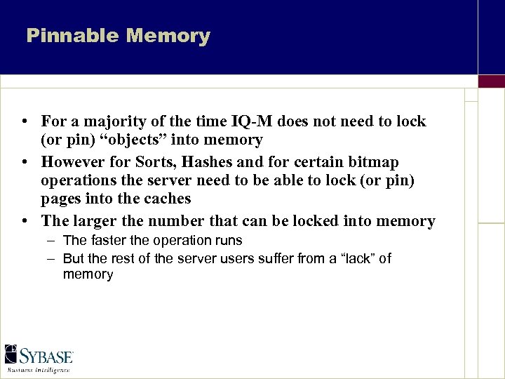 Pinnable Memory • For a majority of the time IQ-M does not need to