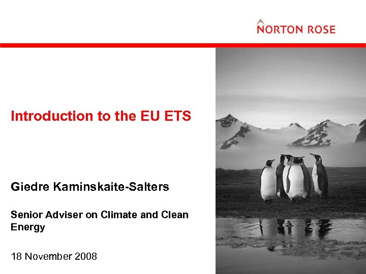 Introduction to the EU ETS Giedre Kaminskaite-Salters Senior Adviser on Climate and Clean Energy