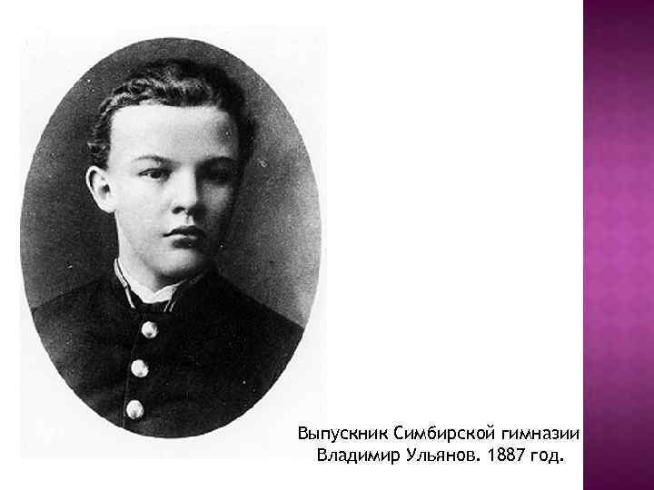 Выпускник Симбирской гимназии Владимир Ульянов. 1887 год. 