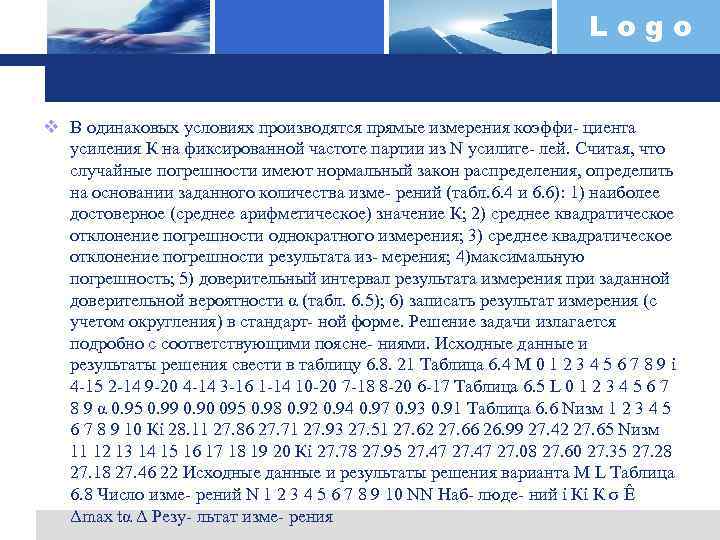 Logo v В одинаковых условиях производятся прямые измерения коэффи- циента усиления К на фиксированной