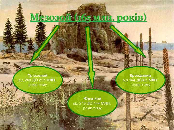 Мезозой (165 млн. років) Тріасовий від 248 ДО 213 МЛН. років тому Крейдяний від