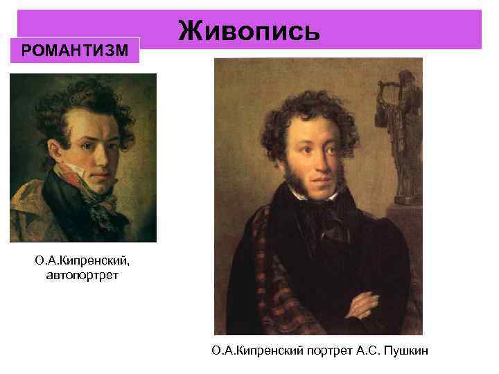 РОМАНТИЗМ Живопись О. А. Кипренский, автопортрет О. А. Кипренский портрет А. С. Пушкин 