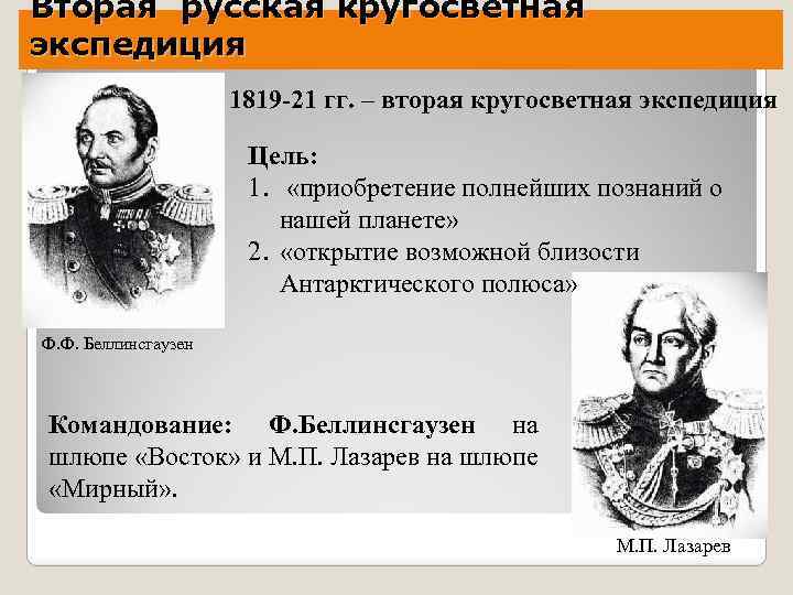 Вторая русская кругосветная экспедиция 1819 -21 гг. – вторая кругосветная экспедиция Цель: 1. «приобретение