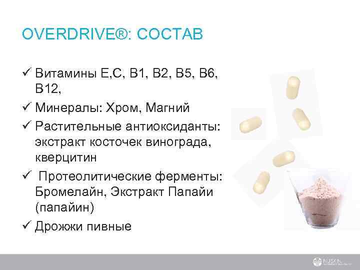 OVERDRIVE®: СОСТАВ ü Витамины Е, С, В 1, В 2, B 5, B 6,